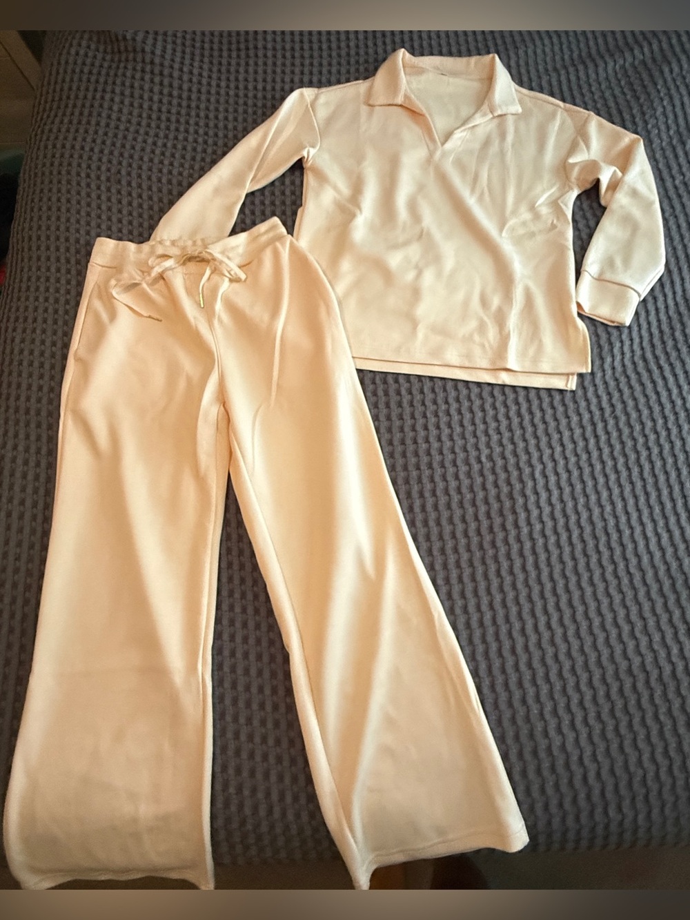 Pinkish Cream Lounge Set - Long Sleeve Top & Wide Leg Pants